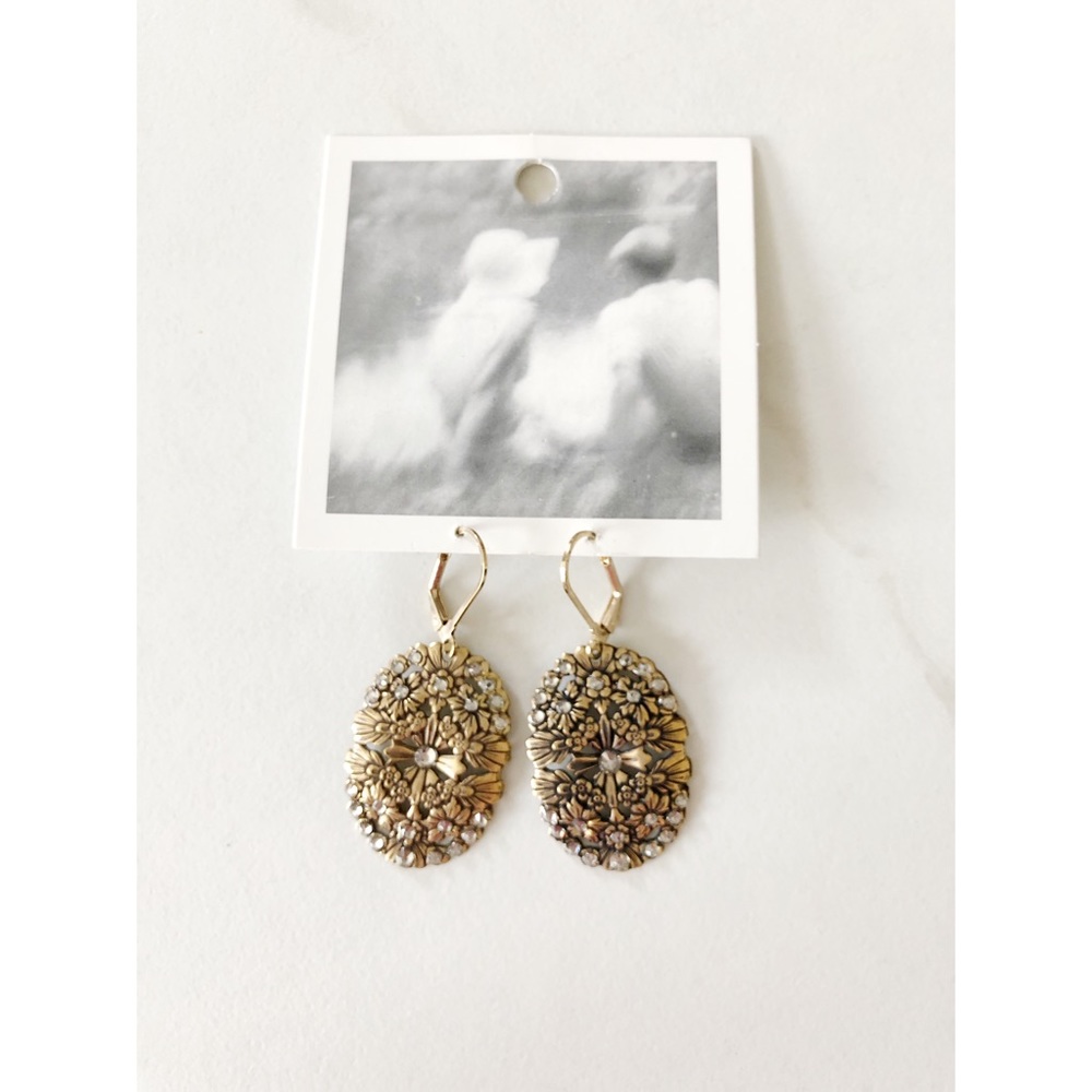 Anthropologie Bronze and Crystal Earrings